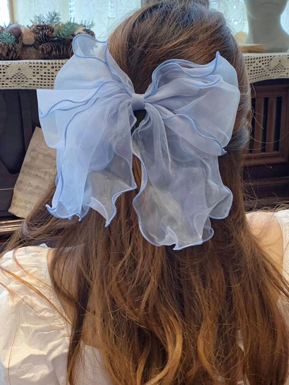 Blue Chiffon Hair Bow Clips Imported from Japan